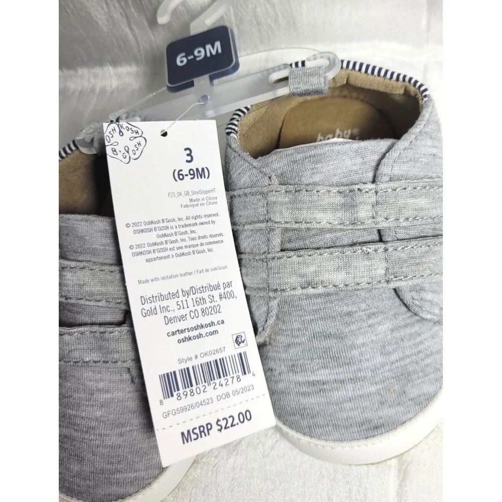 Baby‎ B'Gosh Shoes - Hook/Loop Closure - Heather Gray - Size 6-9 Months